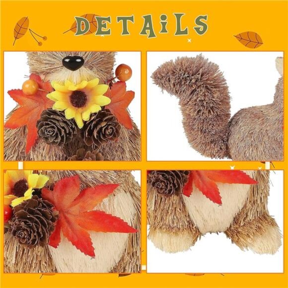 Lulu Home 2 Packs Squirrel Figurines, Handmade Straw-Woven Sitting Squirrel - Picture 4 of 7